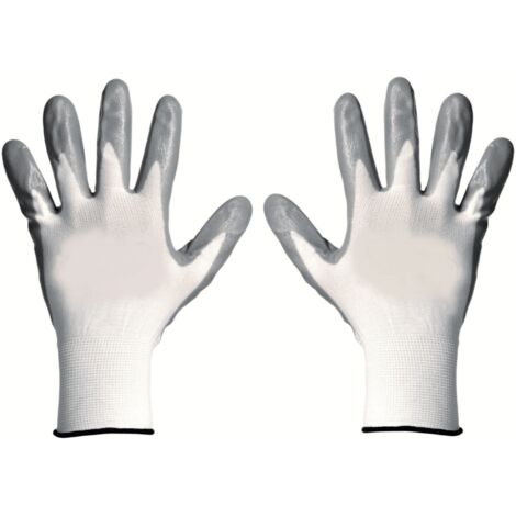 12 PAIA DI GUANTI DA LAVORO SPALMATI NYLON NITRILE MISURA 10 GUANTO COPPIA BIANCHI 0WGra