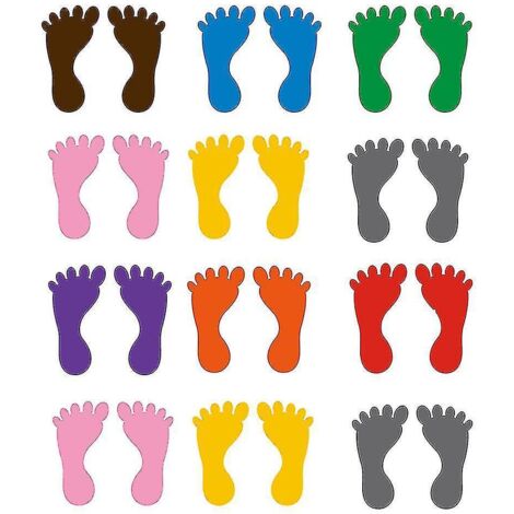 12 paires d'autocollants empreintes de pas pour sol, autocollants empreintes de pas en PVC, autocollants pour sol de maternelle (couleurs assorties)