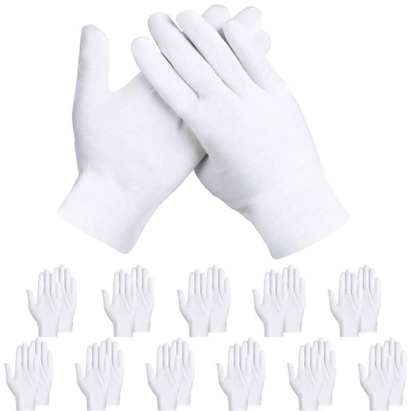 12 Paires de Gants de Protection en Coton Blanc Doux ,Utilisés pour Tester Les Bijoux, Le Travail Quotidien, Particulièrement Adaptés aux Mains