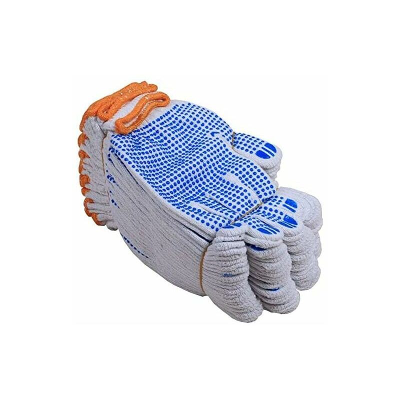 12 paires de gants de travail de protection en coton blanc pour travaux de jardinage en usine bleu