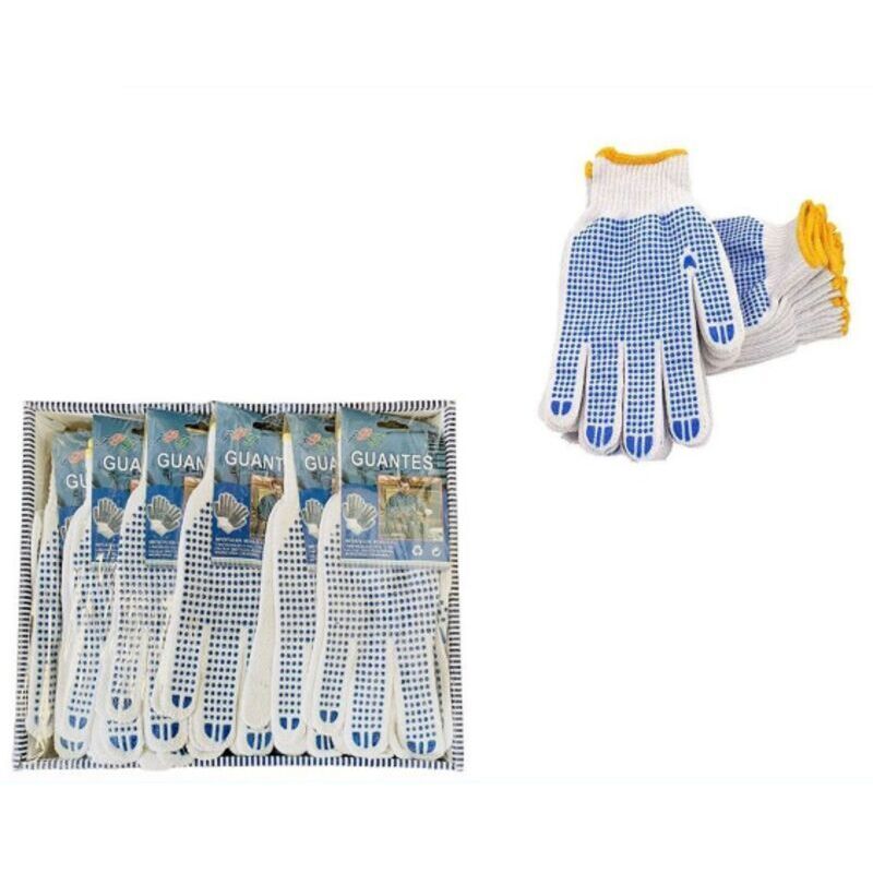 12 paires de gants de travail en coton avec picots antidérapants pour hommes et femmes, gants respirants en tricot de coton avec adhérence pour le