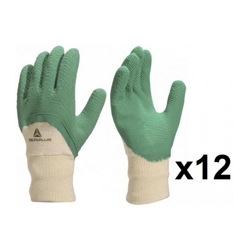 12 paires de gants latex crêpés vert LA500 Delta Plus Taille: 8