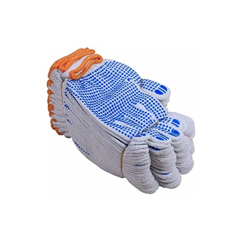 12 Pairs White Cotton Protective Work Gloves for Factory Gardening Work Blue