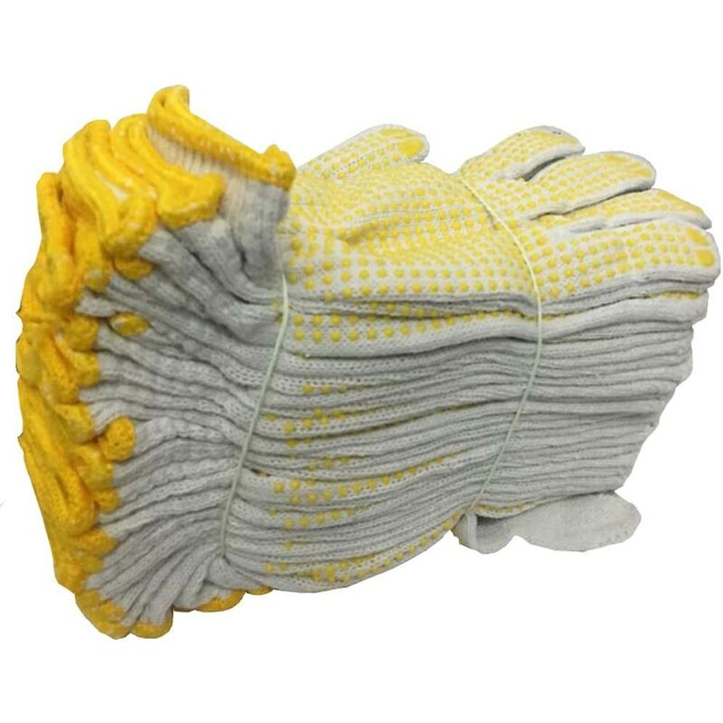 12 pairs of white cotton protective work gloves for factory garden work yellow