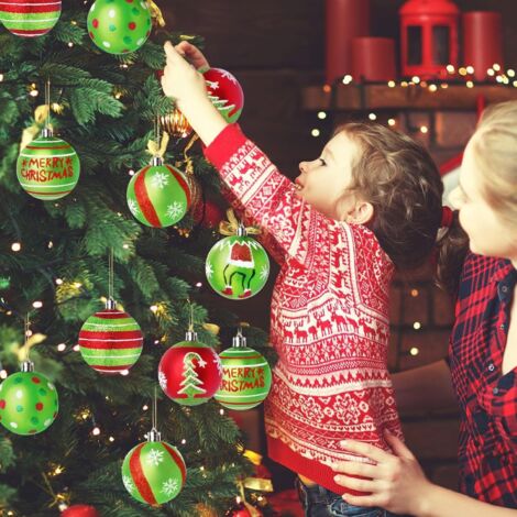 12 palline di Natale in plastica con gancio per appendere, decorazione per albero di Natale, festa di nozze di Natale (12)