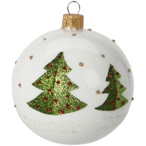 12 palline per albero di natale in vetro con Glitter da Ø 8 cm con albero