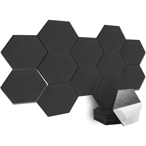 12 paneles insonorizantes autoadhesivos, espuma insonorizante de alta densidad, paneles insonorizantes hexagonales, color negro.