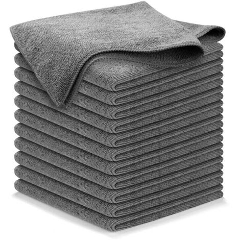 12 paños de limpieza de microfibra gris oscuro antirayas - 30 x 30 cm