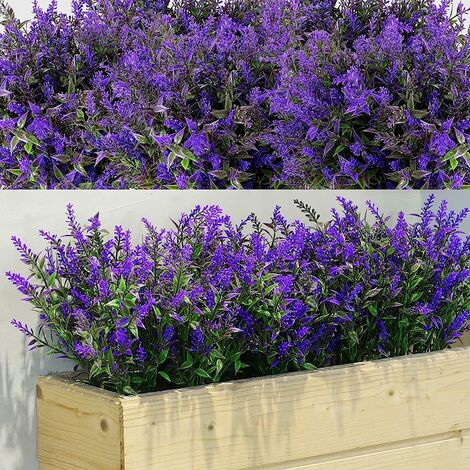 12 Paquets Buissons de Lavande Artificielle Fleurs Artificielles pour Lavande de Verdure Artificielle Plantes Résistantes à UV pour Arrangement Floral, Centre de Table, Jardin Maison (Violet)
