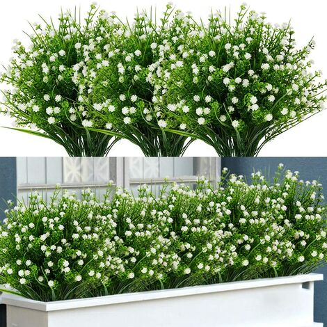 12 paquets de fleurs artificielles en plein air, faux toucher réel résistant aux UV sans décoloration plantes en faux plastique pour jardin patio porche fenêtre boîte décoration de mariage à la maison