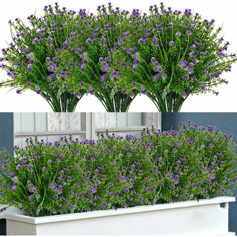 12 paquets de fleurs artificielles en plein air, faux toucher réel résistant aux UV sans décoloration plantes en faux plastique pour jardin patio porche fenêtre boîte décoration de mariage à la maison