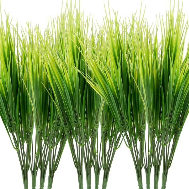 Galozzoit - 12 paquets de plantes artificielles herbe arbustes verts en plastique arbustes herbe de blé en plastique pour la décoration de jardin