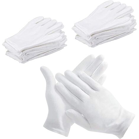 12 pares de guantes de algodón blanco, guantes hidratantes suaves, guantes elásticos para el cuidado de la piel, guantes de trabajo para mujeres, manos secas, inspección de joyas y más, talla única