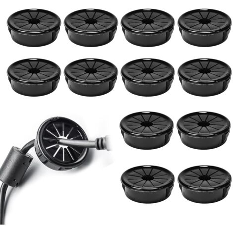 12 passe-câbles, clips de 32 mm de diamètre, passe-câbles ronds en nylon pour câbles de bureau, noirs