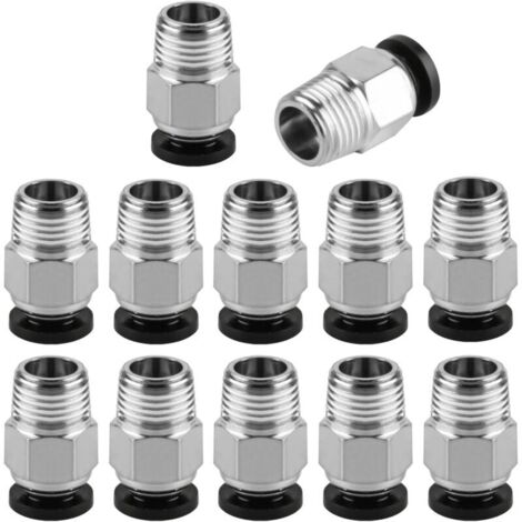 12 PC4-M10 Pneumatikverbinder für PTFE-Schläuche, PC4-M10 Pneumatikverbinder, gerader Schnellanschluss mit M10-Gewinde für 3D-Drucker-Extruder.