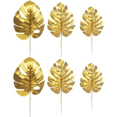 12 Pcs 3 Types Plantes Artificielles Feuilles De Palmier Or Tropical Party Feuilles Décorations Feuille De Tortue Monstera