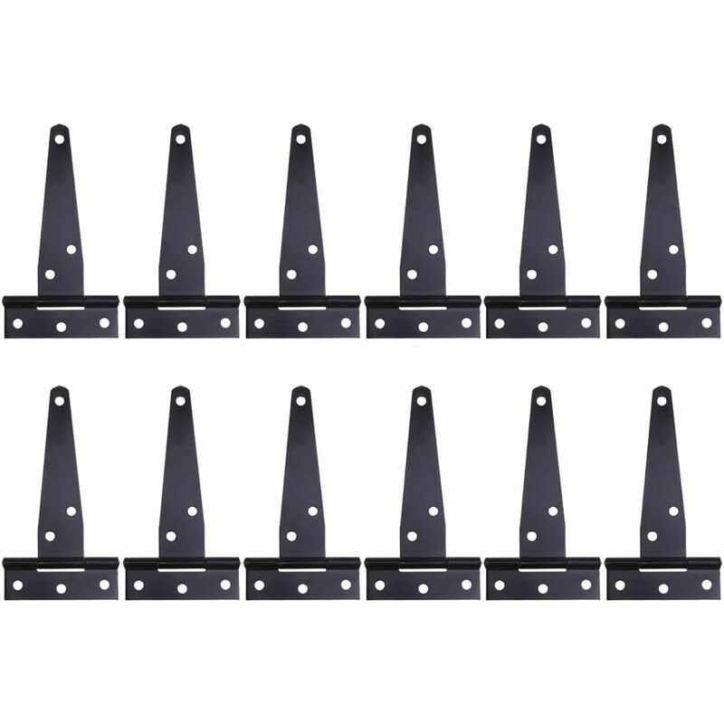 Lucky-88 - 12 Pcs 4 Pounces Charnières en t laquées Noires, Charnière en t Robuste, Charnières de Portes en Bois, Métalliques Fer Antirouille
