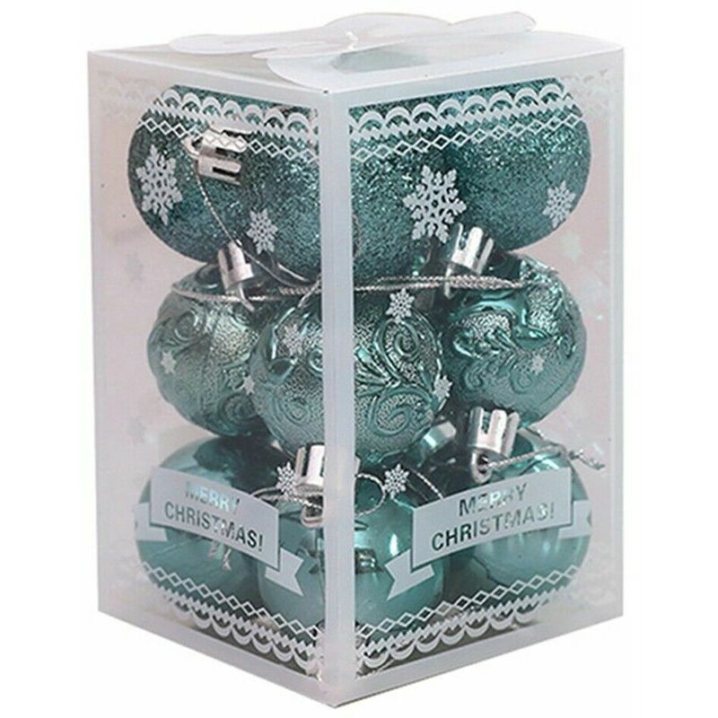 12 Pcs 4cm Christmas Tree Balls Xmas Home Decor Glitter Balls Wedding Party, Green