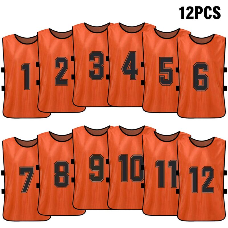 

12 PCS Adultos Futbol Pinnies Jerseys del equipo de futbol de secado rapido Deportes juveniles Scrimmage Entrenamiento del equipo de futbol Baberos