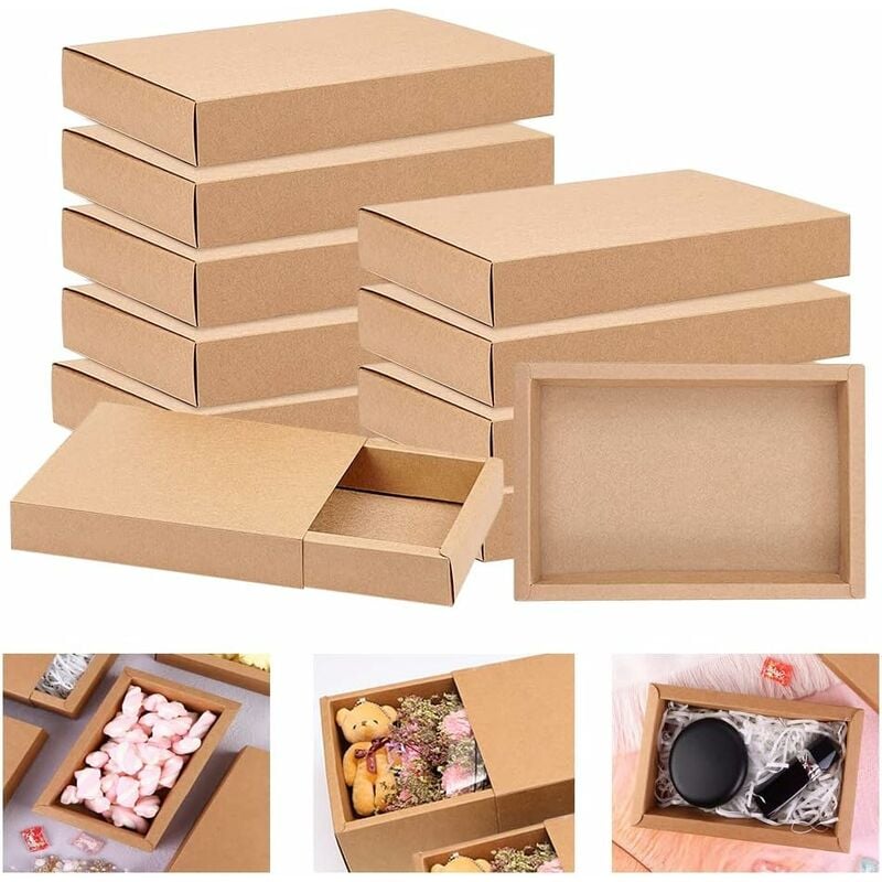 12 pcs Boîtes à Tiroirs en Papier Kraft 19145.2cm Boite Kraft avec Couvercle Boîte de Cadeau en Papier Kraft Petite Boite en Carton pour Bonbon