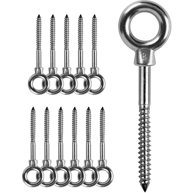 12 PCs. Boulon à œil Boulon à œil M8 x 80mm Anneau de levage M8 Boulon à œil en acier inoxydable 304 Crochet à visser Boulon à œil M8