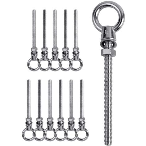 12 PCs Boulon à œil , Boulon à œil M8 x 80mm , Anneau de levage M8, Boulon à œil en acier inoxydable 304 , Crochet à visser Boulon à œil M8