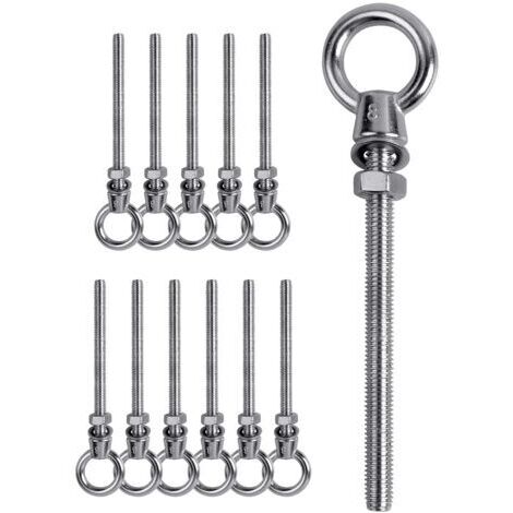 12 PCs Boulon à œil , Boulon à œil M8 x 80mm , Anneau de levage M8, Boulon à œil en acier inoxydable 304 , Crochet à visser Boulon à œil M8