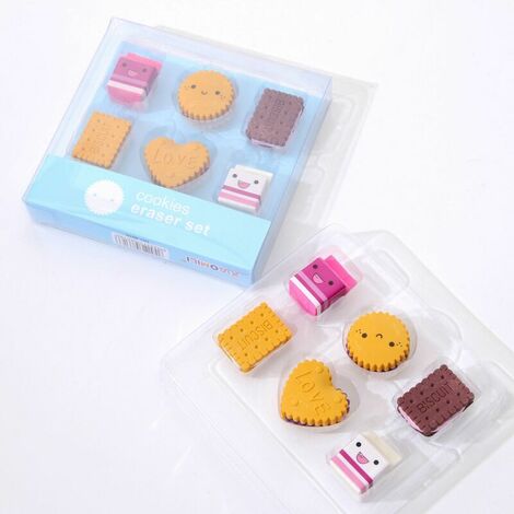 12 Pcs Caoutchouc Simulation Strawberry Cookie Amour Sandwich Chocolat Cookie Gomme Épicerie Carte Forme Crayon Gomme Étudiant Fournitures Scolaires