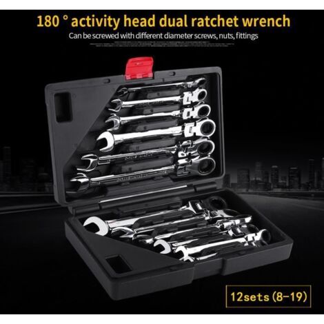 12 Pcs Coffret Clé à Cliquet Métrique 8-19mm Dent Clé Mixt Plate à Cliquet Métrique-MEY