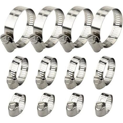 12 Pcs Collier de Serrage Ajustable en Acier Inoxydable Tuyaux Clips Fixation Réglable(10-16 mm 16-25 mm 21-44 mm)