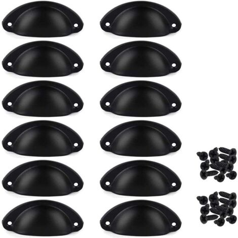 12 pcs Coquille Fer Poignée Porte Cabinet Bouton Tiroir Placard Intérieure Meuble Tirer Avec Vis (noir)-Fei Yu
