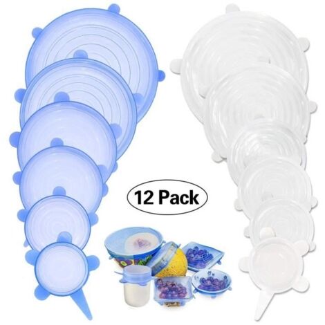 12 Pcs Couvercle en Silicone Alimentaire Extensible Flexible Réutilisable, Stockage de Nourriture Couvertures