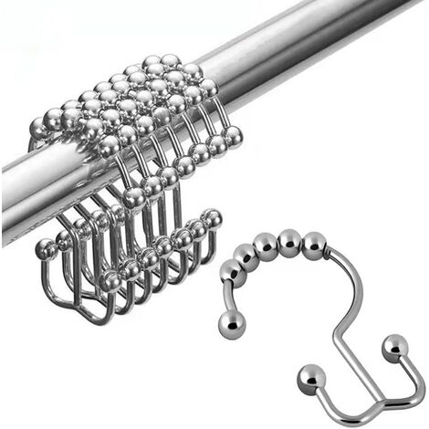 12 PCS Crochets Rideau,Douche Crochets Double Face,Anneaux de Rideau de Douche en Acier Inoxydable pour Salle de Bain fenêtre tiges Rideaux doublures