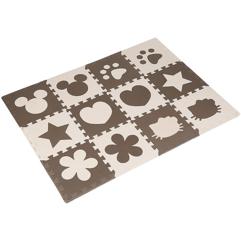 Skecten - 12 Pcs Dalles Mousse Doux Tapis pour Enfants Bébé Puzzle Tapis en Mousse eva Activité Tapis de Jeu Carreaux Beige and Marron