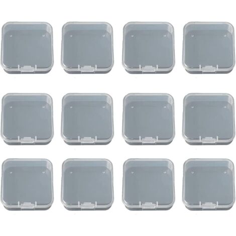 12 pcs de boîtes de rangement carrées en plastique transparent avec couvercles, pour les perles, les bouchons d'oreille et d'autres petits objets (5.5 x 5.5 cm).