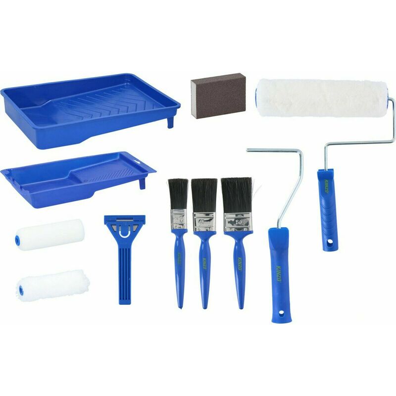 Geezy - 12 Pcs Decorating Paint Brush Roller Tray Set Painting diy Renovation Home Kit - Blue