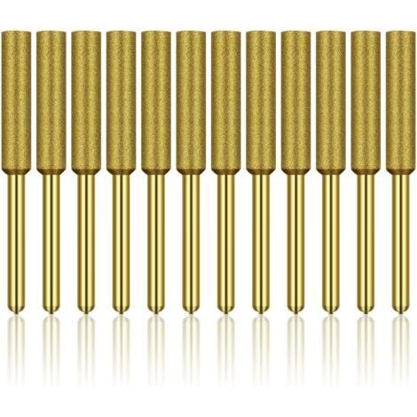 12 Pcs Diamant Affûteur de Tronçonneuse, Haute Dureté Titane Plaqué Burr Meule Meule, Affûteur de Tronçonneuse Pierre Bits, 3/16in 4.8mm