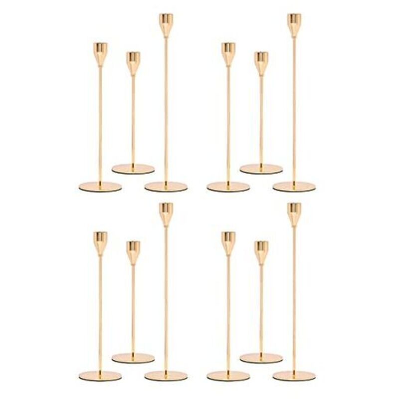 12 Pcs Dorés Chandelier Doré Métal, Compatibles avec Bougies Coniques de 3/4 Pouces D'épaisseur, Support Décoratif en Métal pour Mariage, Dîner,