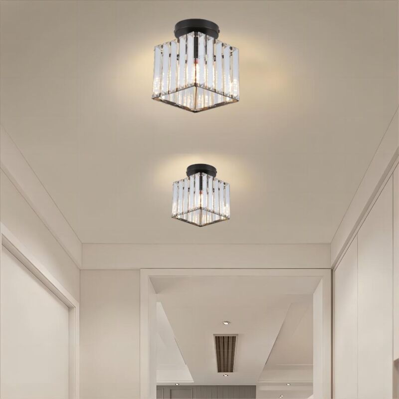 Plafonnier en Cristal Moderne Lampe de Plafond Carré en Métal Noir Convient pour Salon et Chambre - 2Pcs