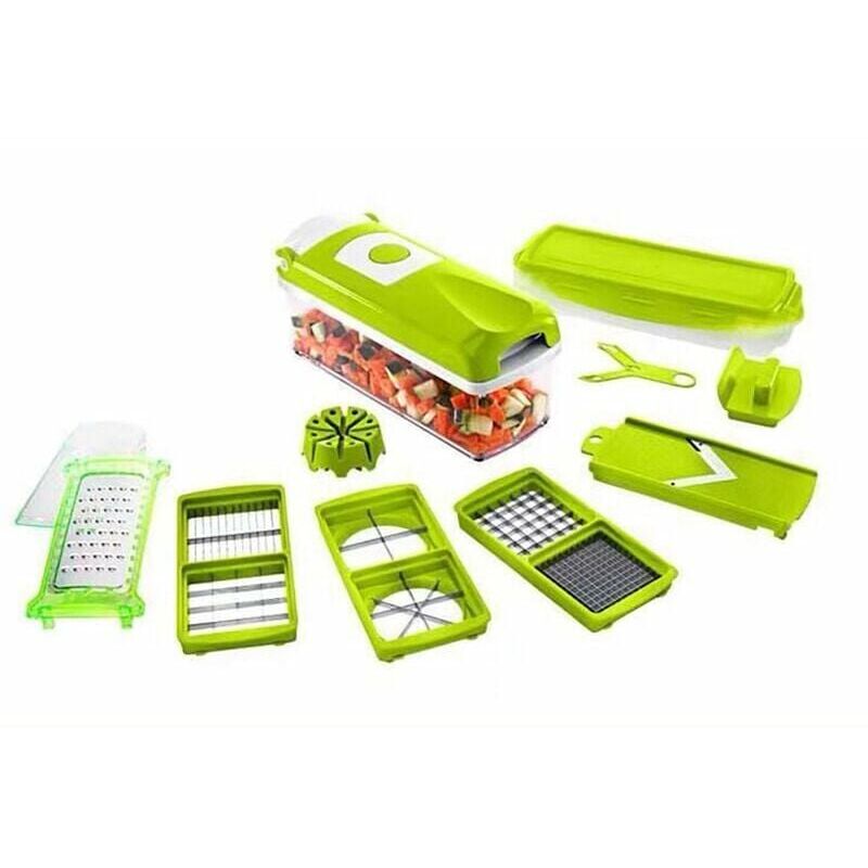 12 pcs.) en vert - coupe-légumes pour cubes, bâtonnets, tranches, lanières et quartiers - coupe-salade mandoline trancheuse à concombre