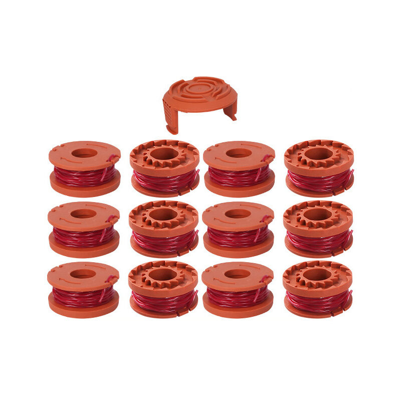 12 pcs fil coupe bordure compatible avec coupe bordure pour worx, ø 1,65mm & 3m bobine fil coupe bordure(12 fil coupe bordure,1couvercle)