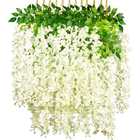 12 Pcs Fleurs Artificielles Faux Wisteria Vigne Guirlande Suspendue Romantique Glycine Fleurs pour Mariage Arche Arrangement Cérémonie Maison Jardin Party Décoration (Blanche)