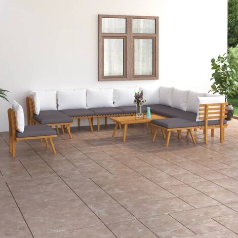 12 PCS Garden Lounge set con almohadillas masivas
