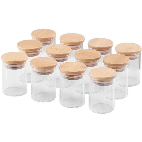 12 Pcs Glass Spice Jar Set with Bamboo Lids