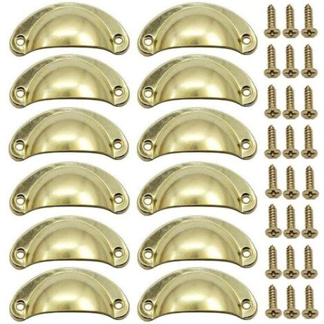 12 PCS Gold Shell Retro Door Handle 82mm Vintage Furniture Drawer Handle with Screws