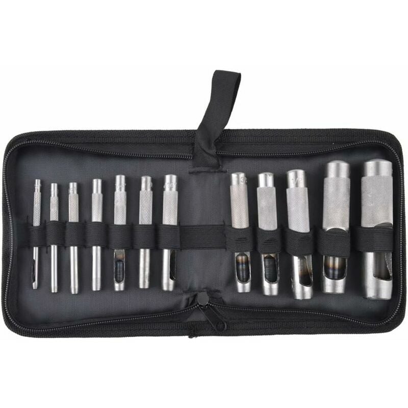 12 PCS Hollow Punch Set Heavy Duty Leather Hole Punch Cutting Tool with Zipper Pouch for Belt, Rubber, Card, Gaskets, Plastic, Paper, Watch Strap 3mm