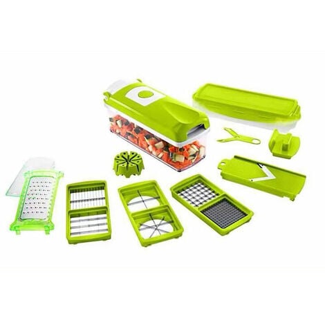 MIMIY 12 pcs in green - vegetable cutter for cubes, sticks, slices, strips and wedges - salad cutter mandolin cucumber slicer