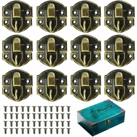 12 PCS Loquet Laiton Antique en Fer Loquet Verrous Vintage Coffre 27 29 MM Fermoir Boîte avec Vis Serrure Moraillon Vintage