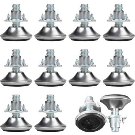 12 Pcs Pied Reglable pour Meuble M8 x 30 mm - Pied Verin Reglable Moyen avec Patin Polypropylène et Écrou en T - Patin Réglable pour Pieds de Table, Chaise, Canapé & Lit