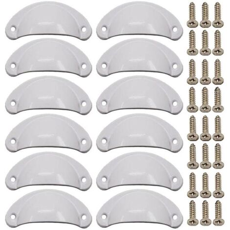 12 PCS Poignée Blanc de Porte Coquille Rétro 82mm Poignée pour Meuble Tiroir Vintage avec Vis